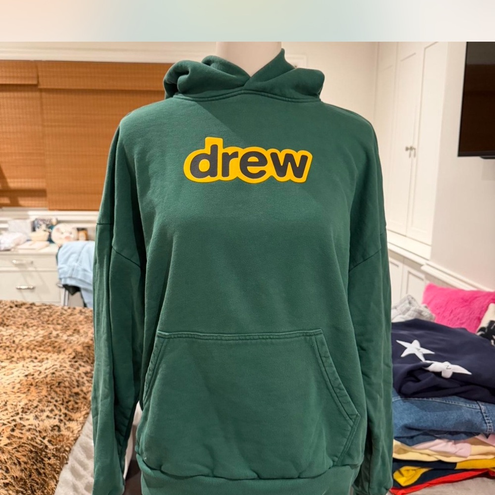 drew house Forest Green Crewneck Hoodie with Yellow Logo
